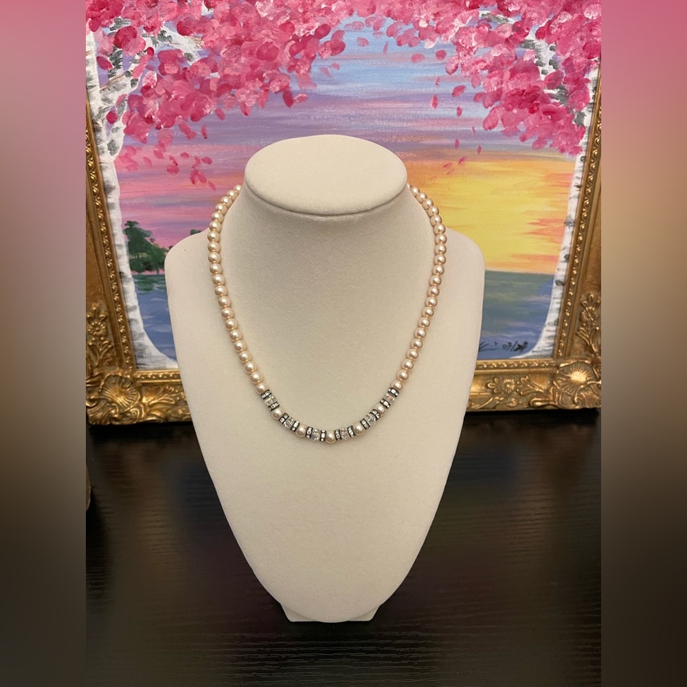 Vintage Faux Pearl and AB Crystal Necklace